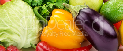 bright background of a variety of vegetables and fruits