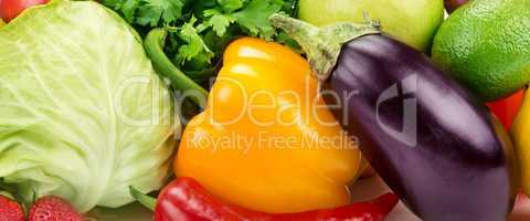 bright background of a variety of vegetables and fruits