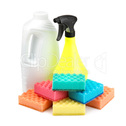 spray bottle  and a set of sponges