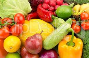 bright background of ripe fruit and vegetables