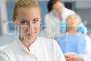 Dental assistant closeup dentist checkup patient
