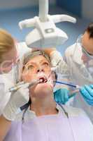 Elderly woman patient open mouth dental checkup