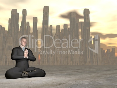 Businessman meditation - 3D render Businessman meditation - 3D render