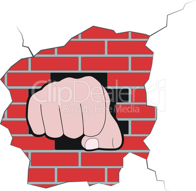 Fist burst through brick wall