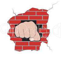 Fist burst through brick wall