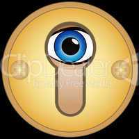 Eye in golden keyhole
