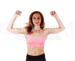 Woman showing her muscles.