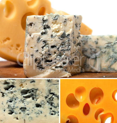 Collage of dorblu and other cheeses