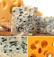 Collage of dorblu and other cheeses