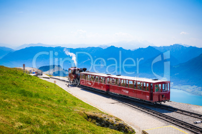 Diesel train railway carriage going to Schafberg Peak