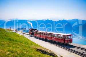 Diesel train railway carriage going to Schafberg Peak