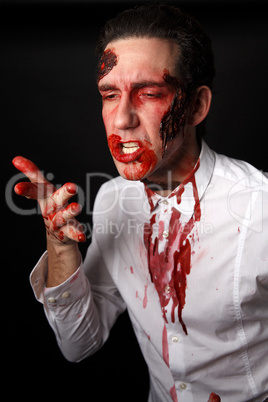 Psychopath with bloody fingers