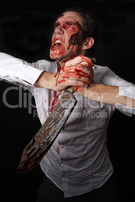 Psychopath with bloody knive