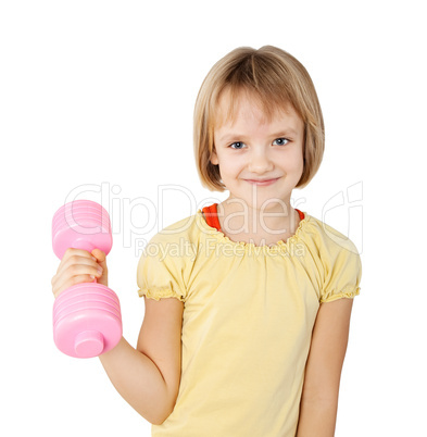 girl exercising with dumbbell