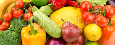 bright background of ripe fruit and vegetables