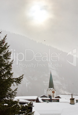 Church tower at Leukerbad, Switzerland