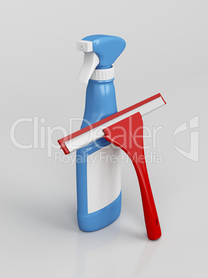 Squeegee and spray bottle