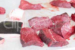 Whale meat on a market