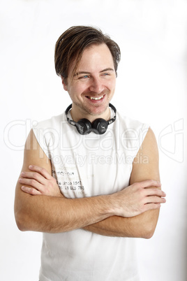 Attractive smiling man with headphones