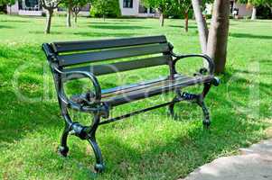 Garden bench in a summer park