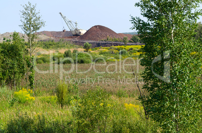 The natural landscape near dump and excavator