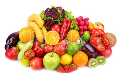 set of fruits and vegetables isolated on white background