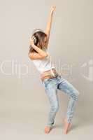 Teenage girl dance listen music enjoy fun