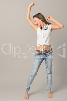 Teenage girl dancing singing enjoy music