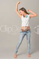 Teenage girl dancing singing enjoy music