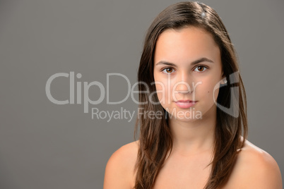 Teenage girl skin beauty portrait natural brunette