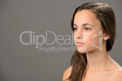 Skin beauty teenage girl brunette looking away