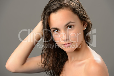 Teenage girl brunette wet hair beauty skin