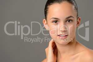 Teenage girl face cosmetics skin care close-up
