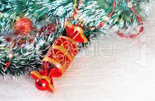 Red christmas candy with fir branches