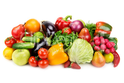 set of fruits and vegetables isolated on white background