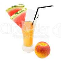 fruit juice , peach  and slices of watermelon