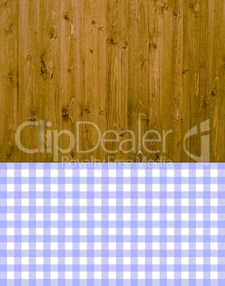 Traditioneller Hintergrund - Holz mit violett-weißer Tischdecke