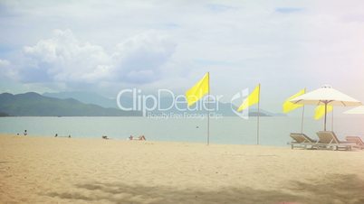 Yellow flags on a Beach.