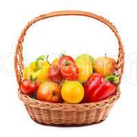 fruits and vegetables in a wicker basket