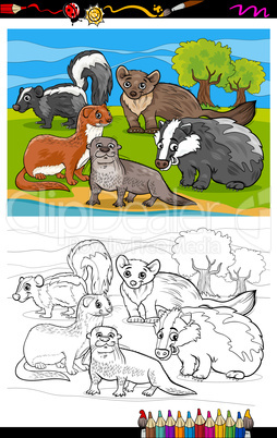 mustelids animals cartoon coloring book
