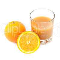 oranges and orange juice isolated on white background