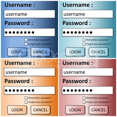 Set of login forms