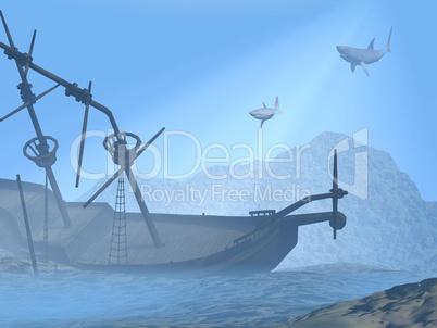 Shipwreck underwater - 3D render