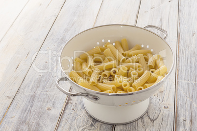 Tortiglioni Pasta in a sieve