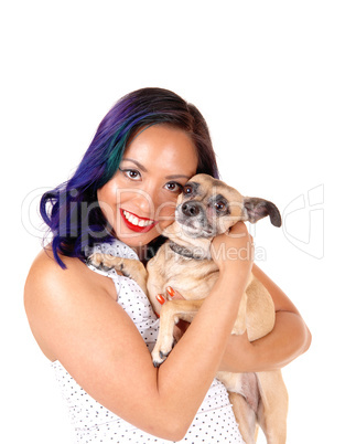 Portrait of girl with dog.