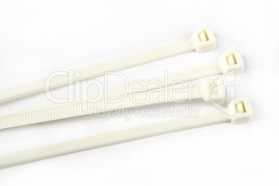 Close up of white cable ties