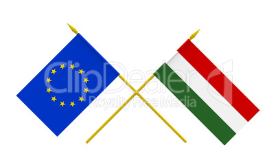 Flags, Hungary and European Union