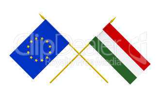 Flags, Hungary and European Union