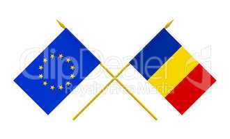 Flags, Romania and European Union