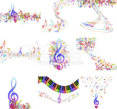 Multicolour  musical notes staff set